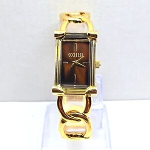 Ecclissi 80420 Womens Gold Tone Quartz Watch Brown Dial New Battery Working